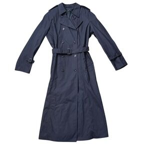 Military Trench Coat Women's 18 Long Navy DSCP Utility Workwear Double Breasted